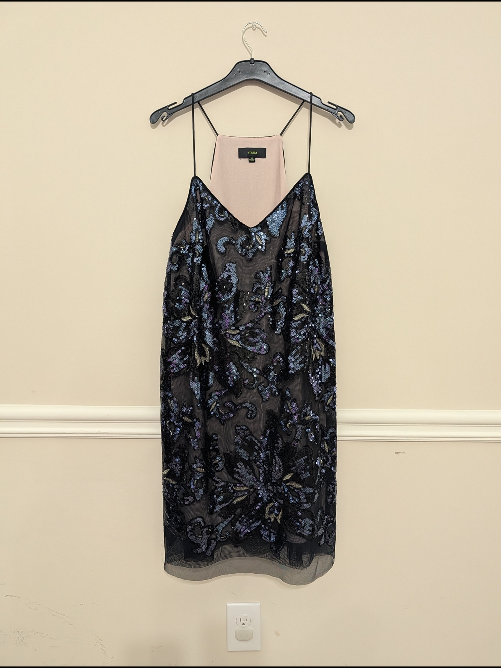 Maia Sequin Embellished Black Slip Dress - Evening Glam